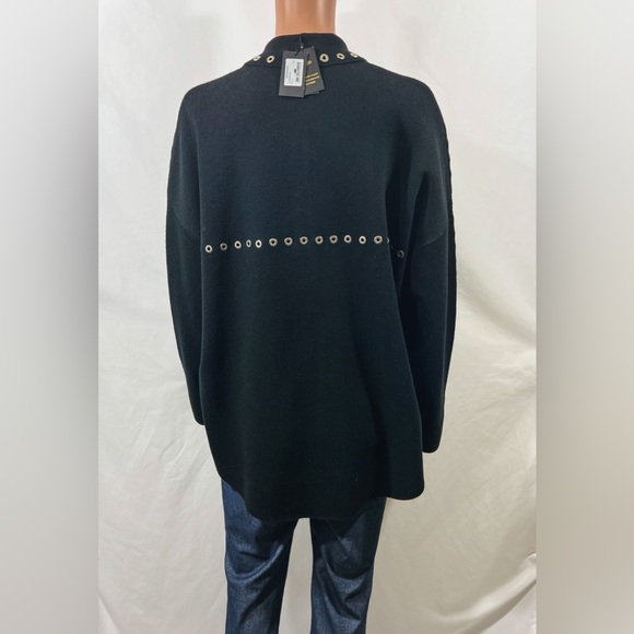 MAJE Knitted Eyelet Black Oversized Over Shirt with Silver Hardware Size: 2 - Picture 6 of 11